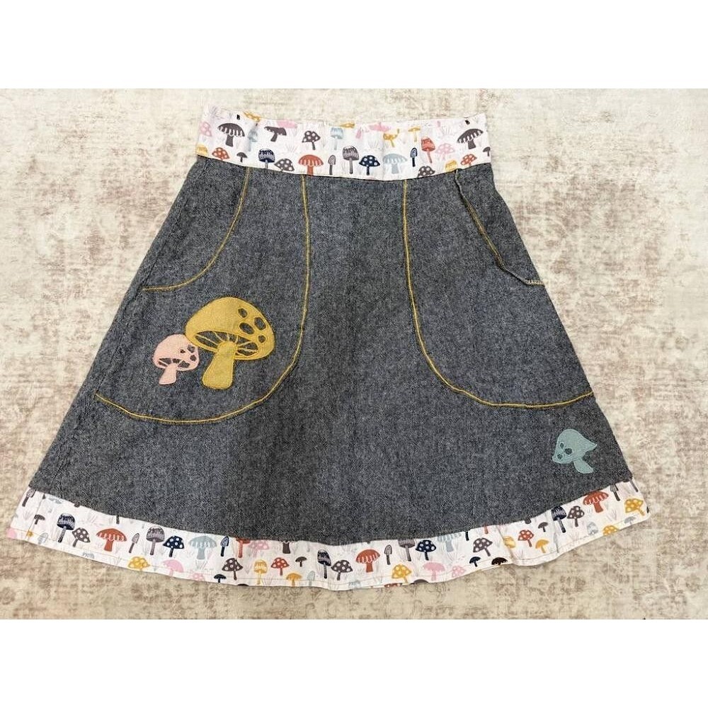 Wellworks Mushroom Applique Cotton Chambray A Line Pockets Skirt 28